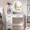 Makeup Desk with Mirror, Large Vanity Desk with Storage Shelves, 4 Drawers, Makeup Vanity Table with Light, Bedroom Dressing Table