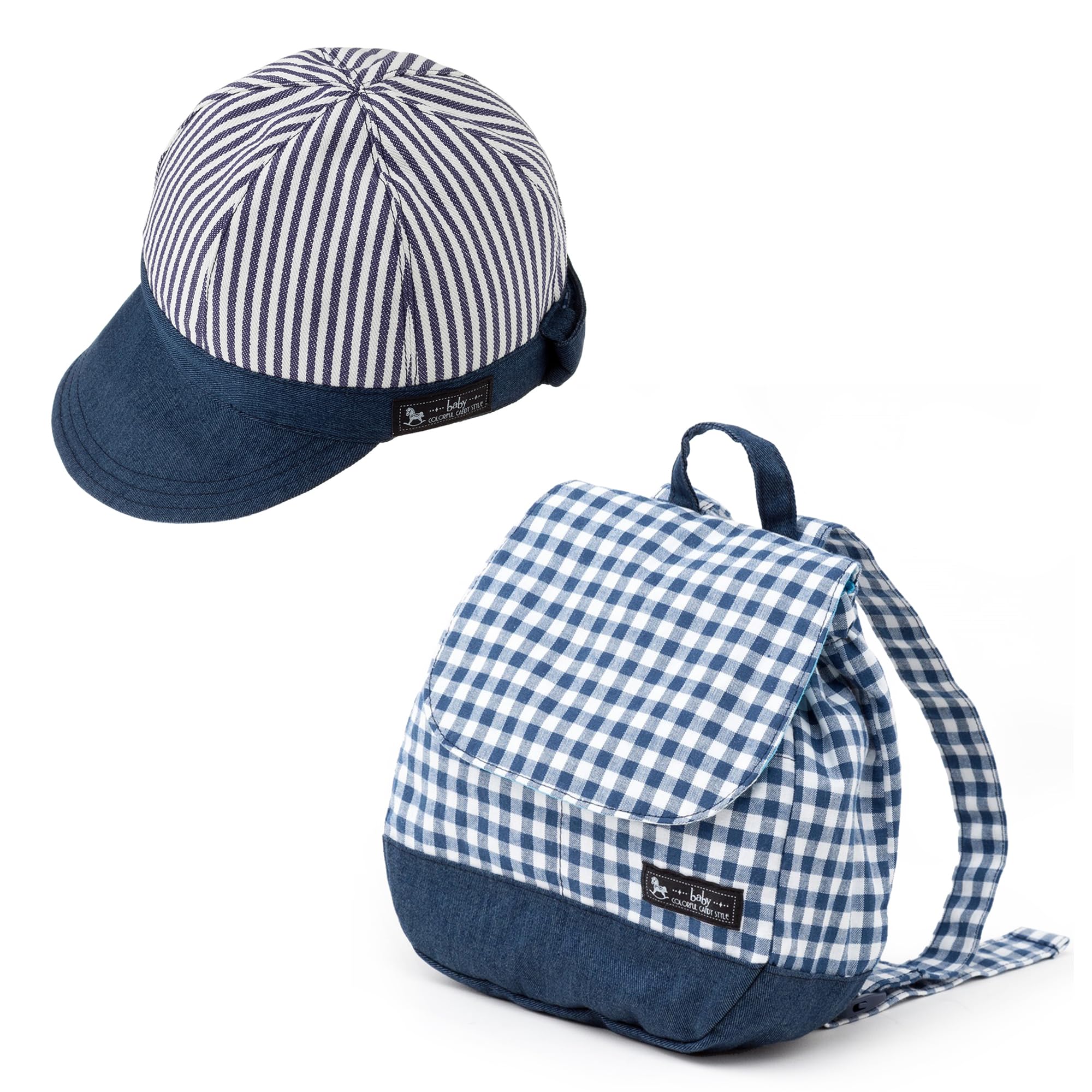 

COLORFUL CANDY STYLE Baby Backpack and Baby Cap Set of 2 and (Small) (Check Stripe) B8007700-BTR