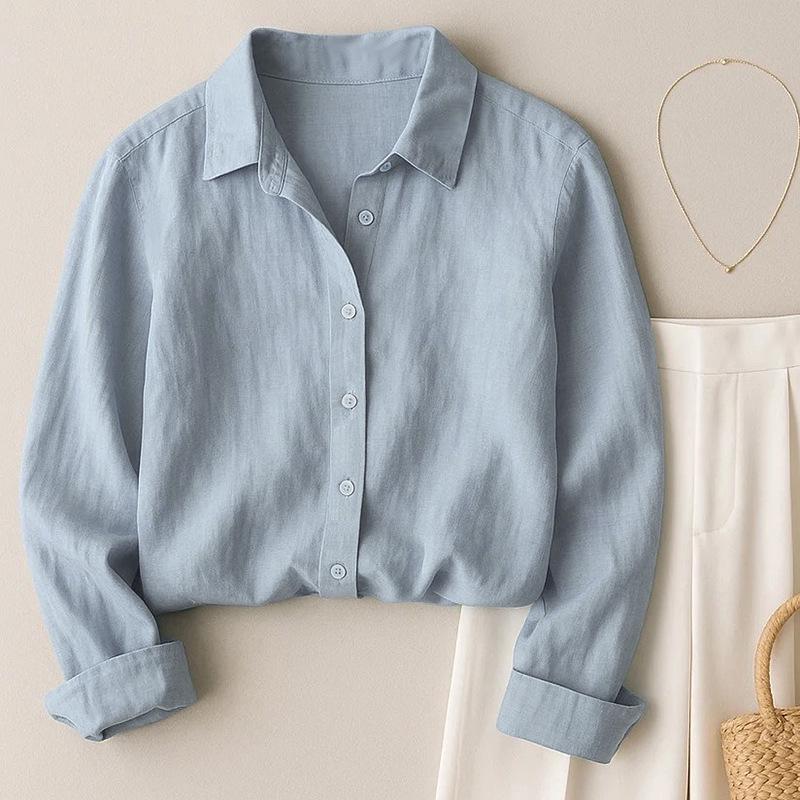 Women's French Casual Cotton Linen Long Sleeve Shirt - Spring/Autumn Collection