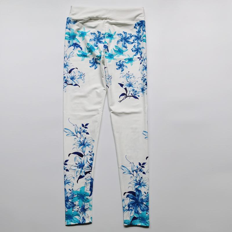 Sportswear Blue Floral Fitness Wear High Stretch Hip Lifting Tight Pants Yoga Wear Women