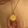 New Chinese Style Wei Xue's Fortune Eight Treasures Vajra Compass Necklace for Women, Sand Gold Pendant with Leather Cord Sweater Chain