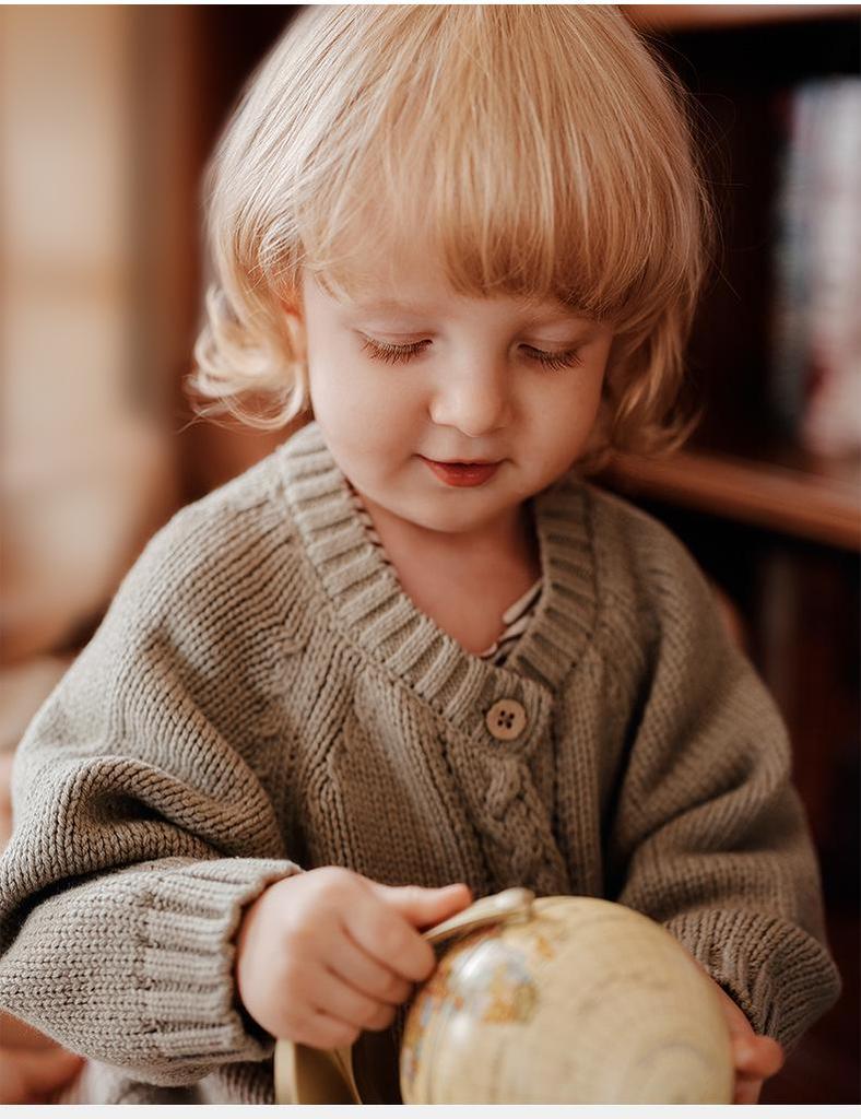 Xika Ti Boys' Wool Knit Cardigan - Stylish Children's Sweater for Autumn/Winter 2025