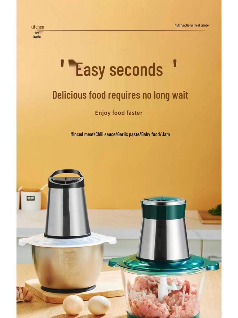 Multi-Functional Stainless Steel Food Processor with Copper Motor: Grinds Meat, Kneads Dough, and Makes Garlic Paste