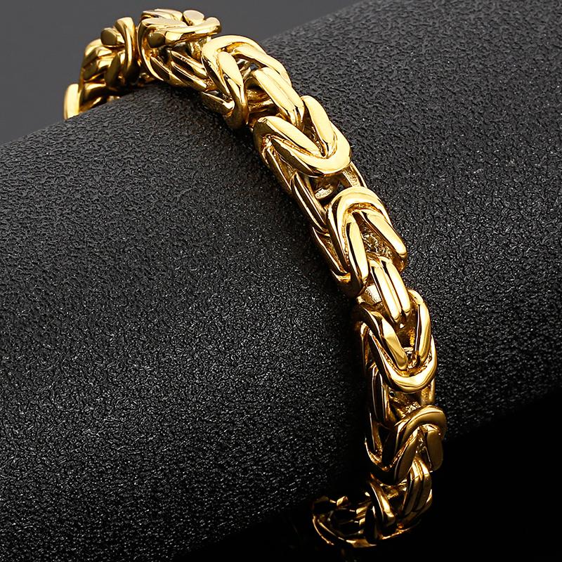Hiphop Chain Bracelets For Men Never Fade Gold Color Stainless Steel Bracelet Manly Wrist 8.66" Classic Mens Jewellery Accessories
