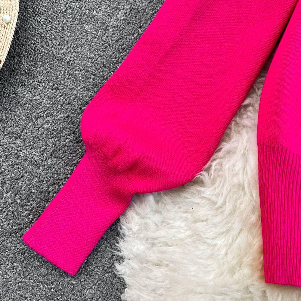 JPNTKY Fashion Set: Long-sleeved, Contrasting Color, V-neck Knitted Cardigan, Two-piece Set, High-waisted, Straight-leg, Wide-leg Pants