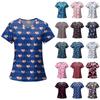 Women's Fashion Printed Short Sleeve V Neck Pattern Tops Pocket Working T-shirts