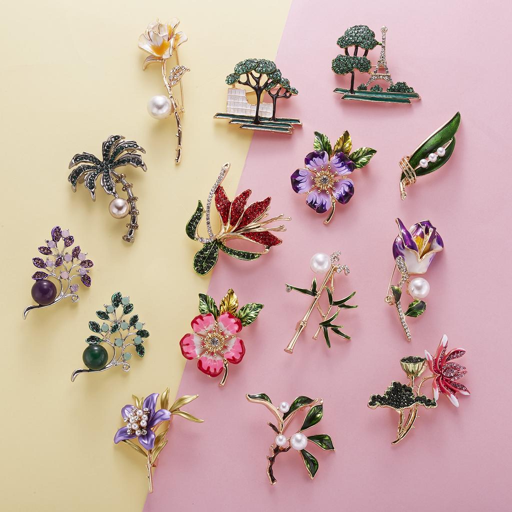 Vintage Enamel Pin Plant Brooches for Women Pearls Leaf Flower Pin Pines Daisy Broches Collar Hat Jeans Jewelry Charm Gift