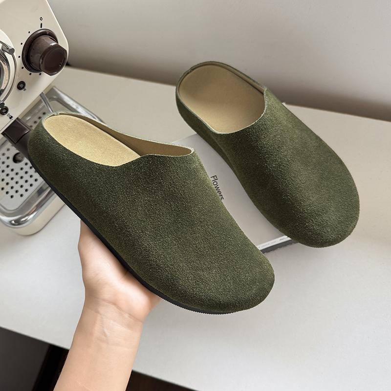Big Size 38-46 Slides Sandals Men Open Back Casual Shoes Mules Suede Leather Backless Loafers Slippers Half Shoes Slip On Flats