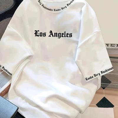 Men's Korean-Style Pullover T-Shirt Crew Neck Short-Sleeve Letter Printed Casual Versatile Top