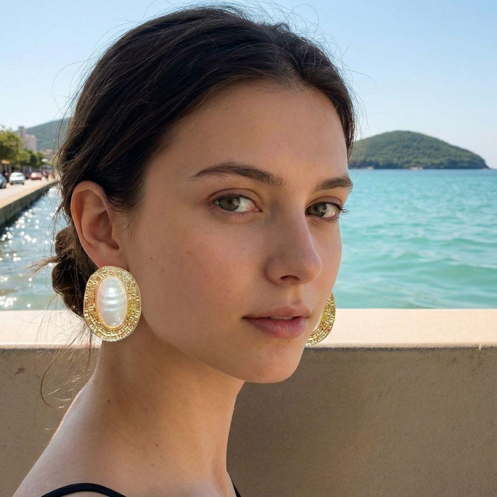 Gold Large Stud Earrings Imitation Geometric Exaggerated Earrings  Party Accessories