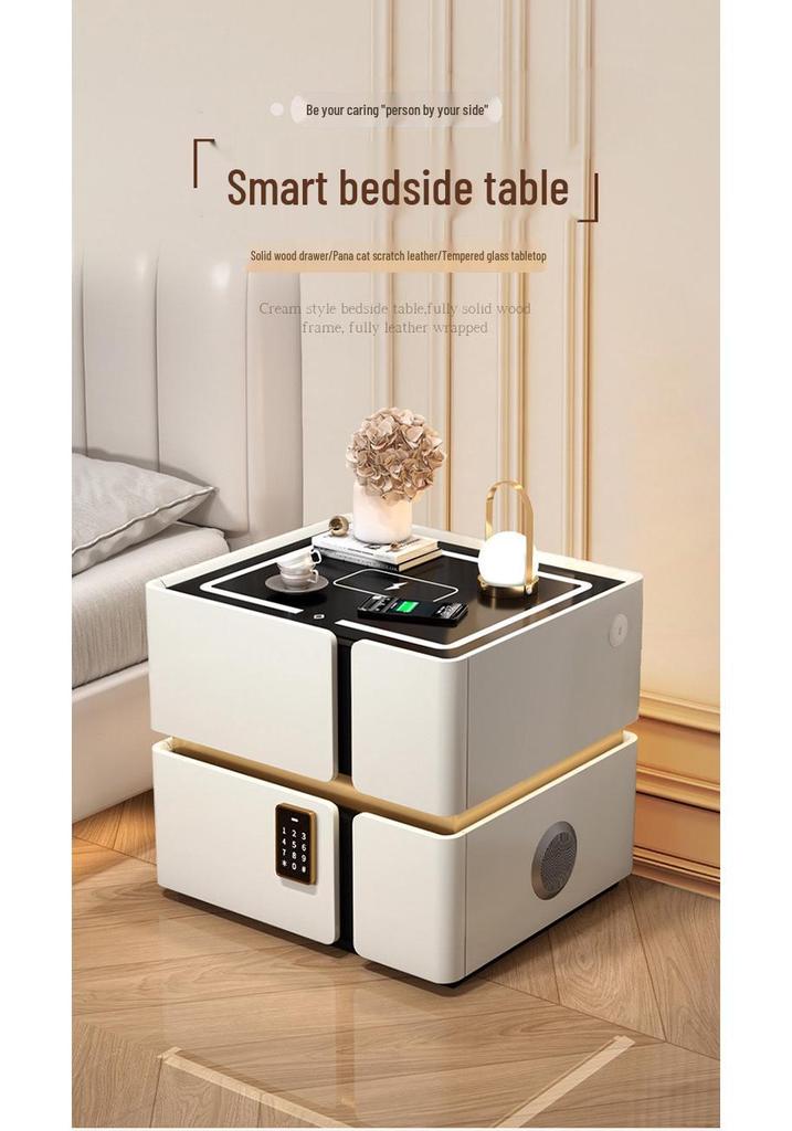 Comodino Smart di Lusso: Design Italiano Moderno Minimalista, Armadietto Multifunzionale per Camera da Letto