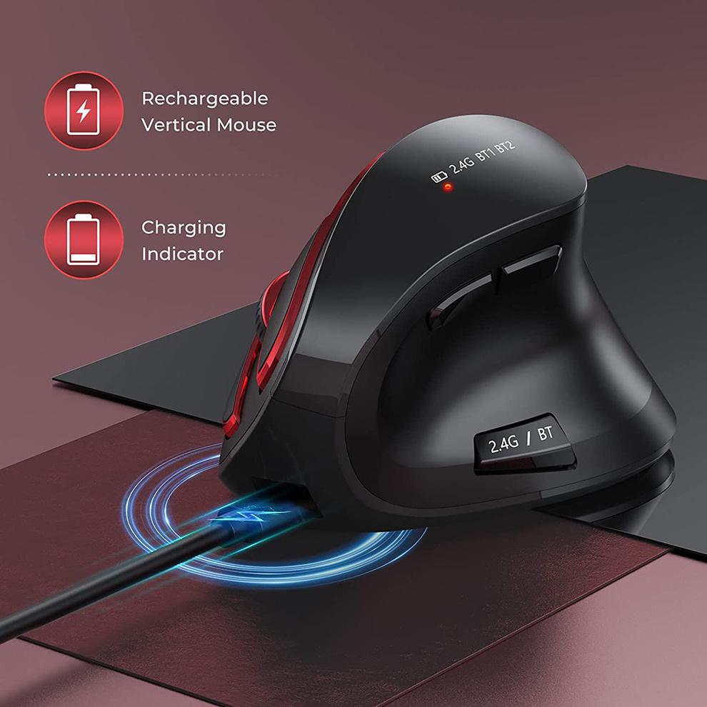 Vogek Bluetooth+2.4G Wireless Vertical Mouse Rechargeable Quiet Click Ergonomic Mice for Laptop Computer Tablet Gaming Mouse