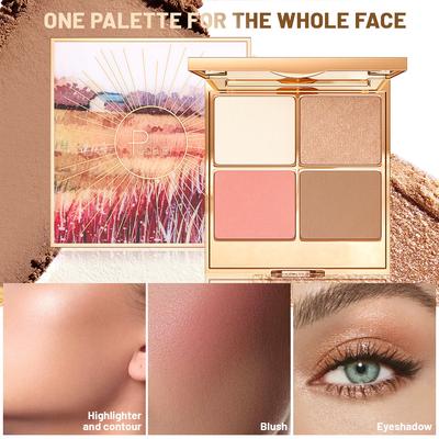 Four-in-one Multi-functional Facial Palette Pearlescent Matte Highlight Blush Concise Tray Waterproof Velvet Eye Shadow Palette
