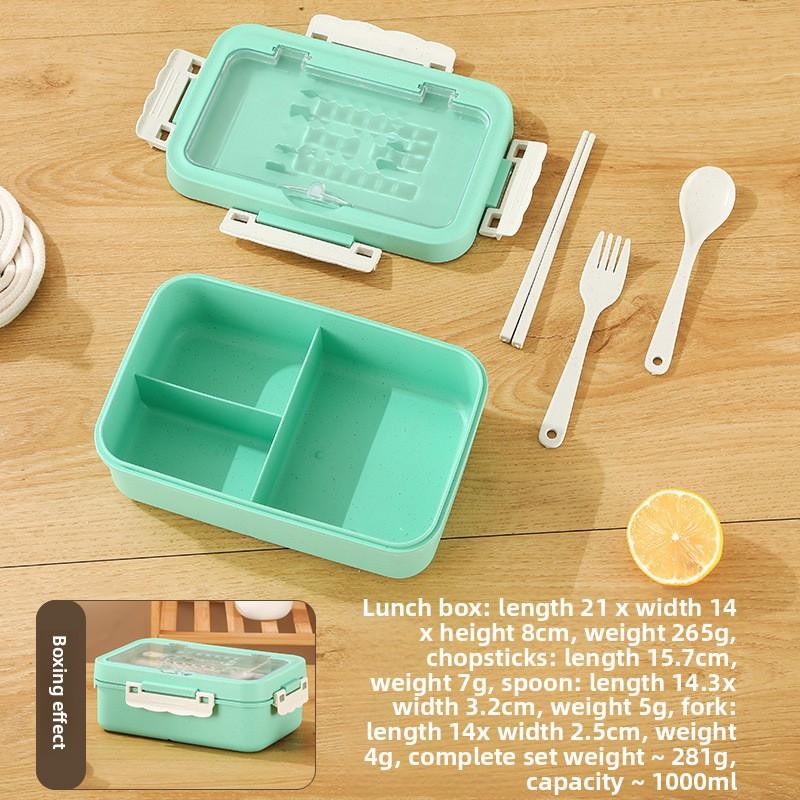 Wheat Compartment Lunch Box, Student and Office Worker Lunch Box, Portable Lunch Box, with Fork, Spoon and Chopsticks