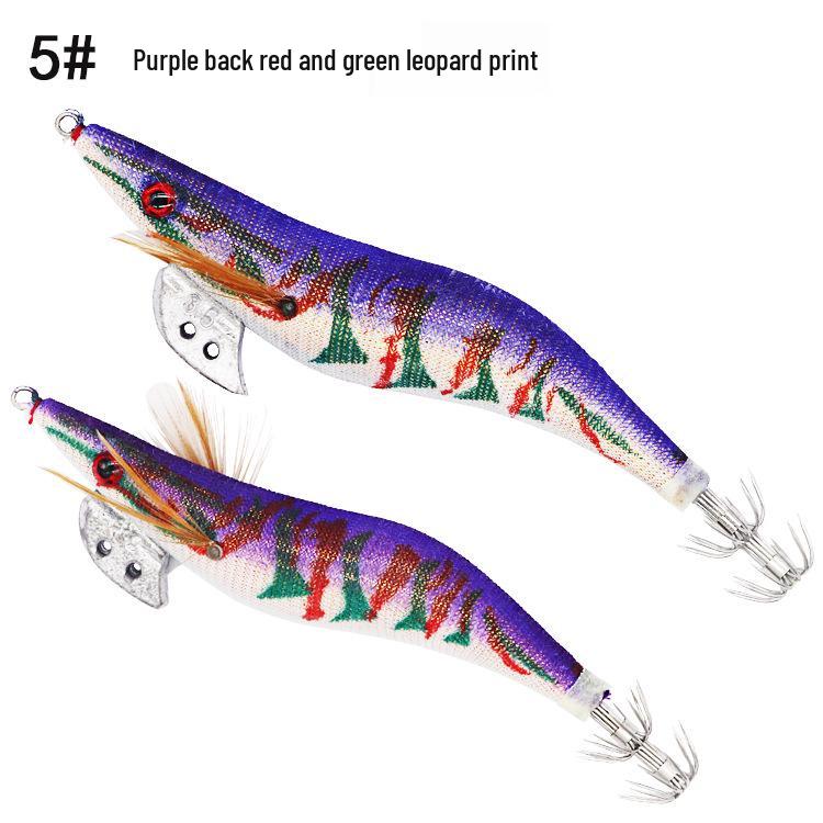 Fishing Lure Set: Luminous Squid Hooks & Wooden Shrimp Bait (3.0#-3.5#)