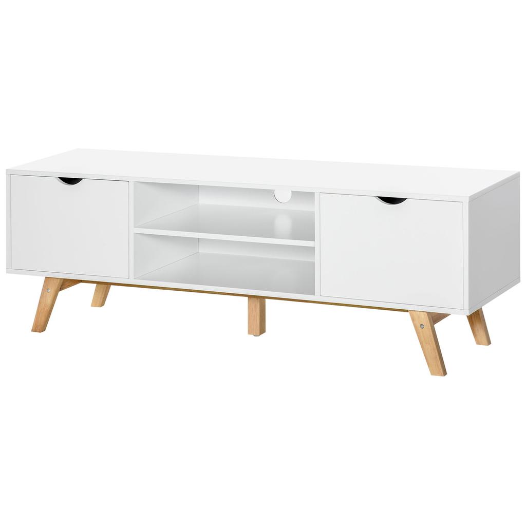 TV Stand Cabinet for TVs Up To 65", Media Unit w/Wood Legs Storage Shelves Entertainment Center Modern Living Room Home Furniture White