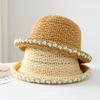 Summer Knitted Brim Bucket Hat Lace Hat Women Breathable Mesh Beach Straw Sun Hat Outdoor Wide Brim Visor Cap