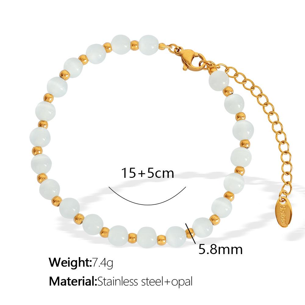 Popular Multi-Color Opal Beaded Titanium Steel Necklace Light Luxury Elegant Temperament Collarbone Chain Jewelry