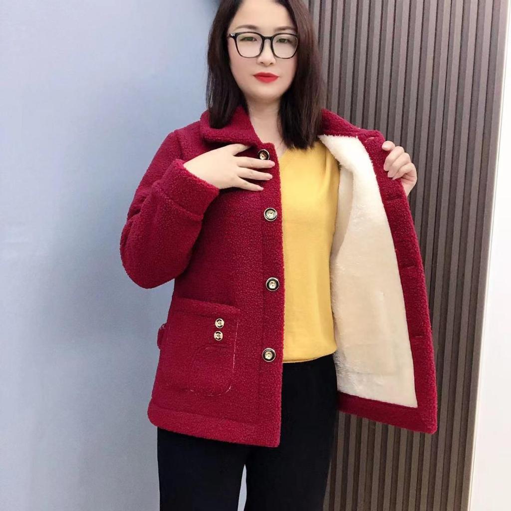 Women's Medium Long Lambswool Coat with Fur, Plus Velvet, for Autumn and Winter