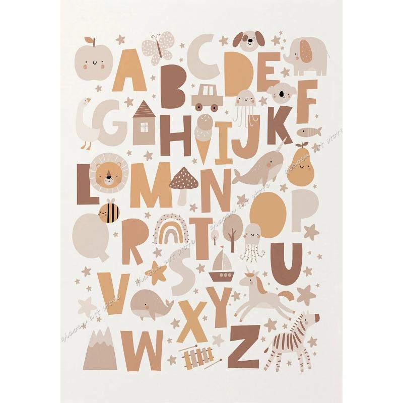 Boho Cartoon ABC Alphabet Animal Posters  Prints  Canvas Wall Art for Nursery Kids Room Home Decor  Educational Decor