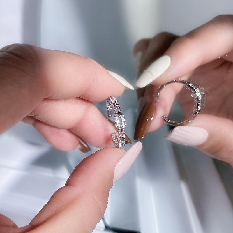 Simple Full Diamond Zircon Fashion Light Luxury High-End Open Ring Niche Design Ring