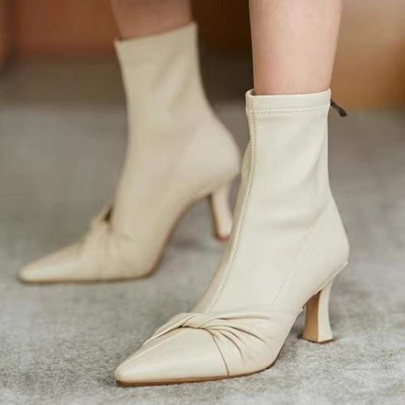 Fashion High Heels Women Ankle Boots Leather Shoes Designer Sexy Pointed Toe Shoes Women 2024 Trend Snow Boots Pumps Elegant Mujer Botas
