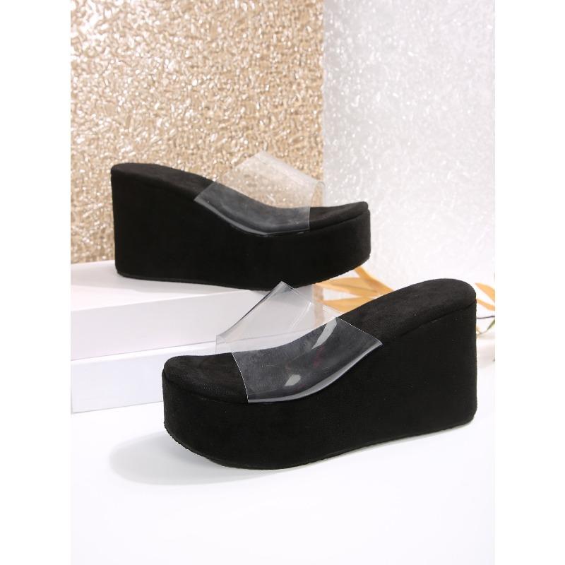 Summer Clear Straps Wedge Heel Sandals for Women 2025 New Arrival Oversized Thick Sole Flat Sandals