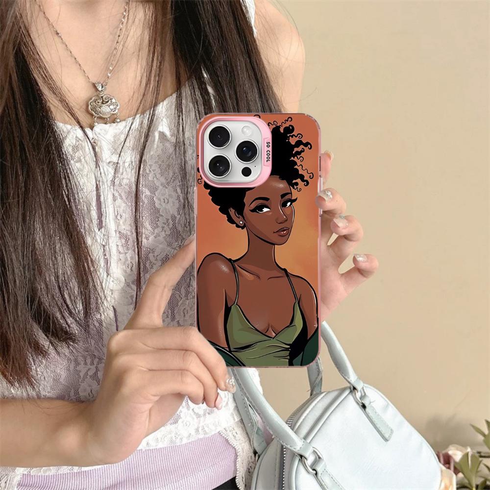 Afro Girls Art Phone Case For iPhone 16 15 14 13 12 11 Pro Max X XR XSMAX 8 7 Plus Matte Shockproof Back Cover