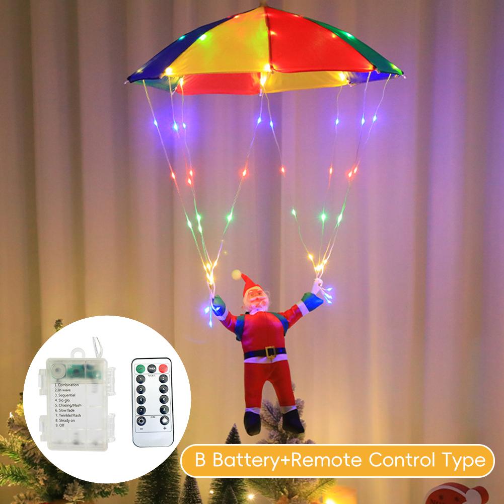 

Magic Flying Parachuting Santa LED Lights USB/Battery/Solar Powered Funny Family Christmas Eve Decorations Ornament String Light B Battery+Remote Control Type