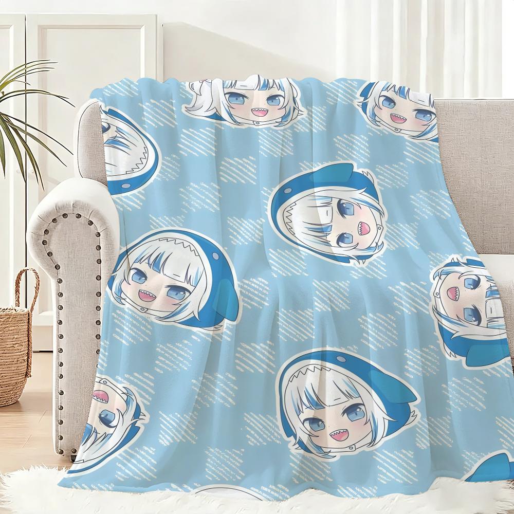 Gawr Gura Classic Vintage Throw Lightweight 240g Flannel Blanket Soft Skin-friendly for Summer Cooling 75cmx90cm