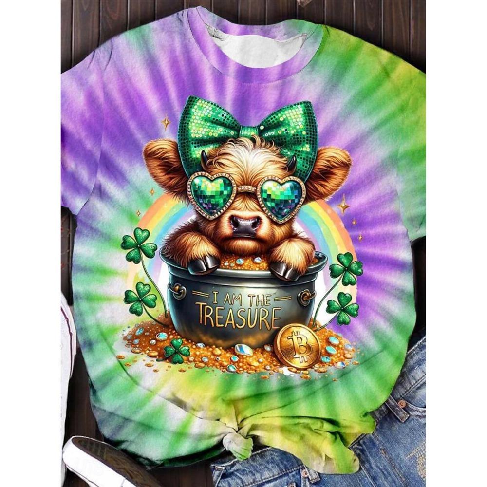 Women's T Shirt Ombre Graphic Animal Casual Short Sleeve Round Neck Regular Tops Daily Print Rainbow Summer Women's Clothing