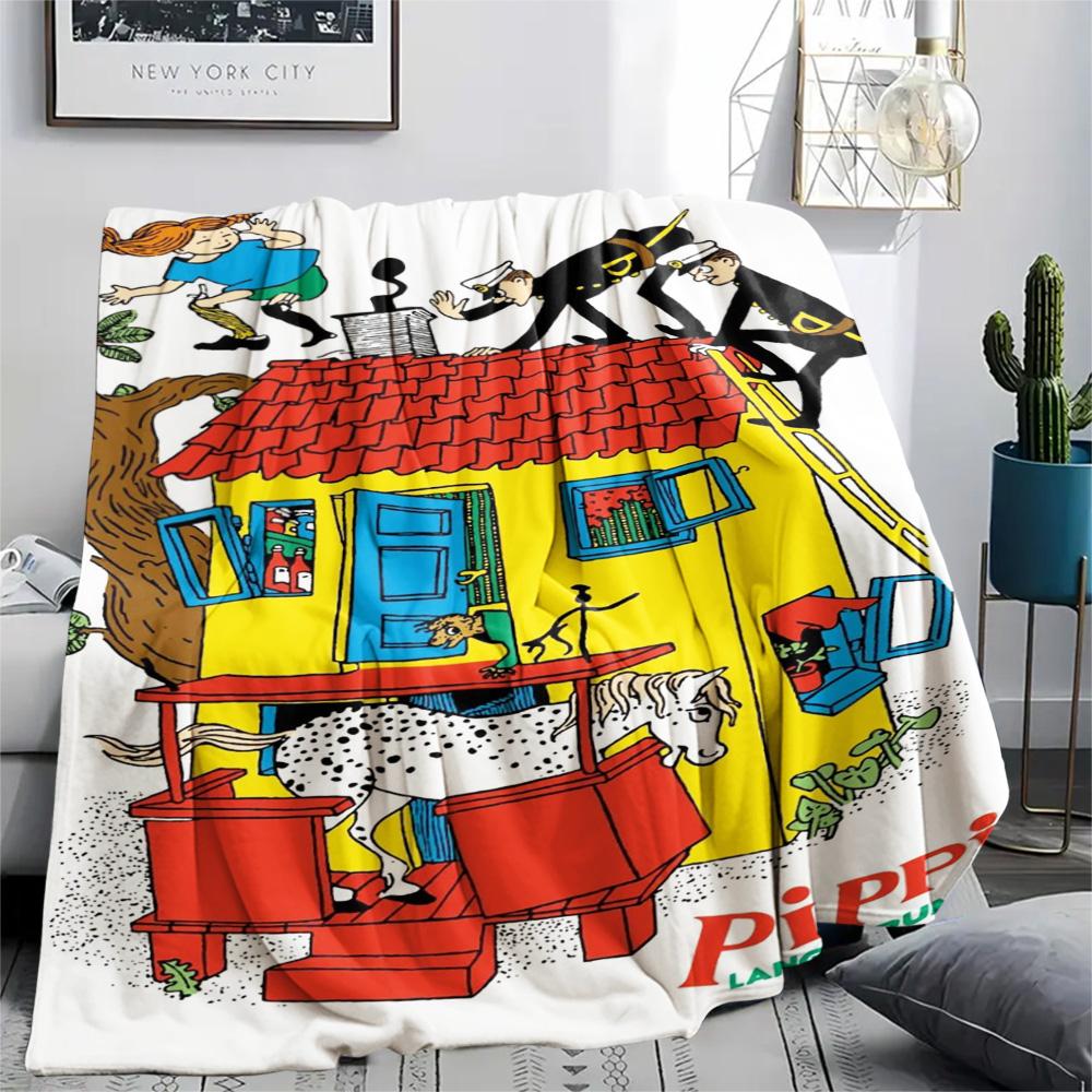 1PC Pippi Longstocking Patterned Flannel Blanket Suitable For All Seasons for Home Decor Warmth and Comfort Gifts Holiday Present