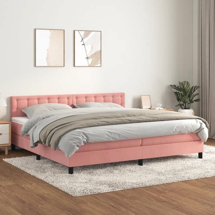 VidaXL Divan Bed with Mattress Pink 200x200 Cm Velvet - Model 3141568