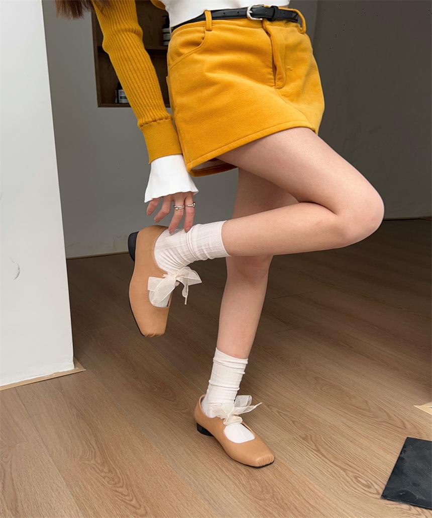 

2025 spring new square head new Chinese lace bow thick heel Mary Jane shoes with skirt evening single shoes women 39 хаки