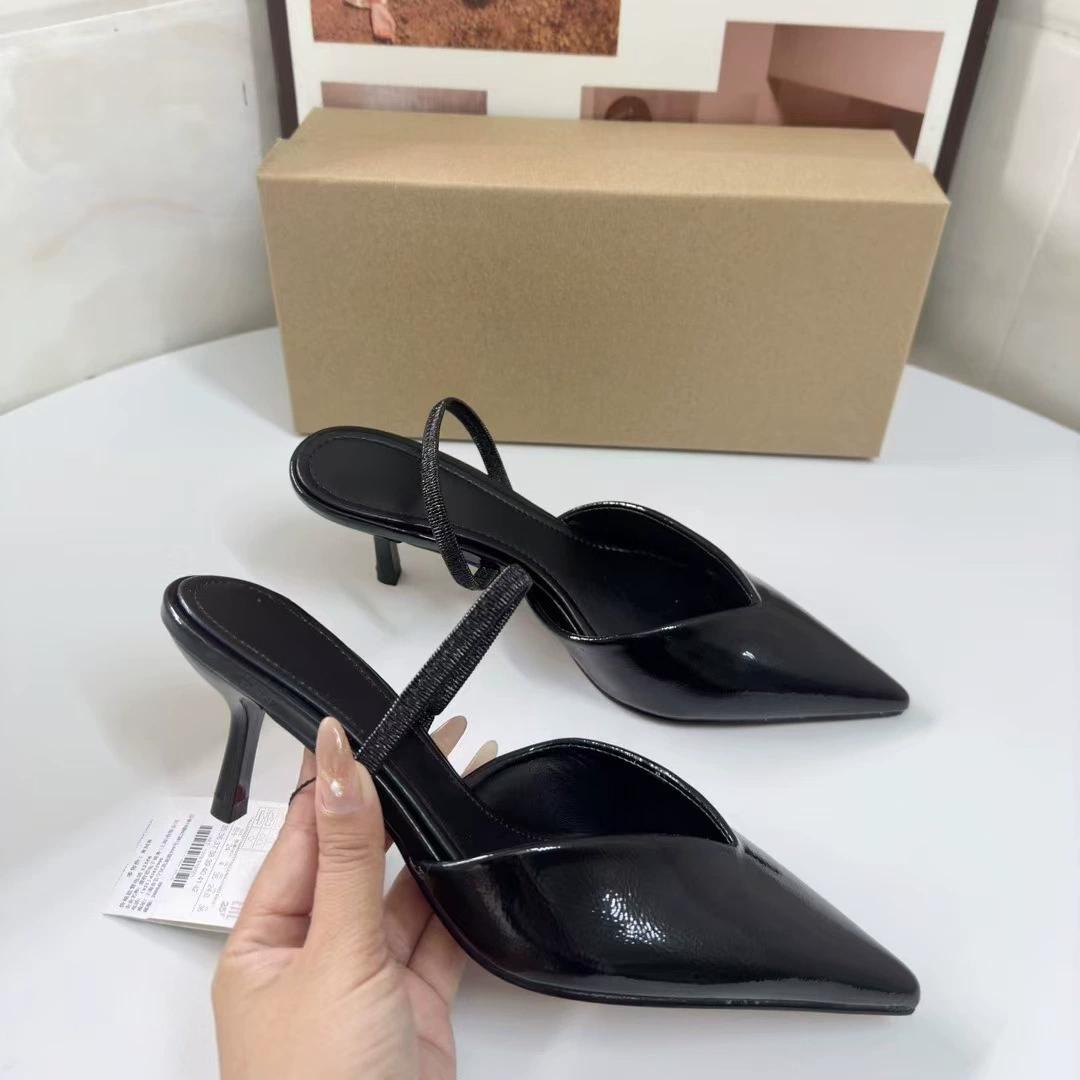 

Туфли на каблуках из искусственной кожи для женщин Элегантные остроносые туфли на шпильках Туфли с открытой пяткой Лаконичные туфли на высоком каблуке Офисные женские туфли-лодочки 40