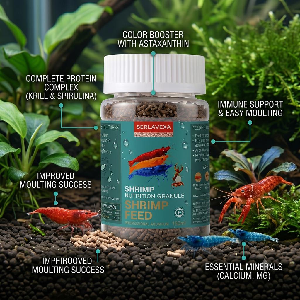 Serlavexa Granuli per Cibo di Gamberetti Nutrizione Premium Acquario Cibo per Invertebrati Per Gamberetti Red Cherry Crystal Promuove la Muta