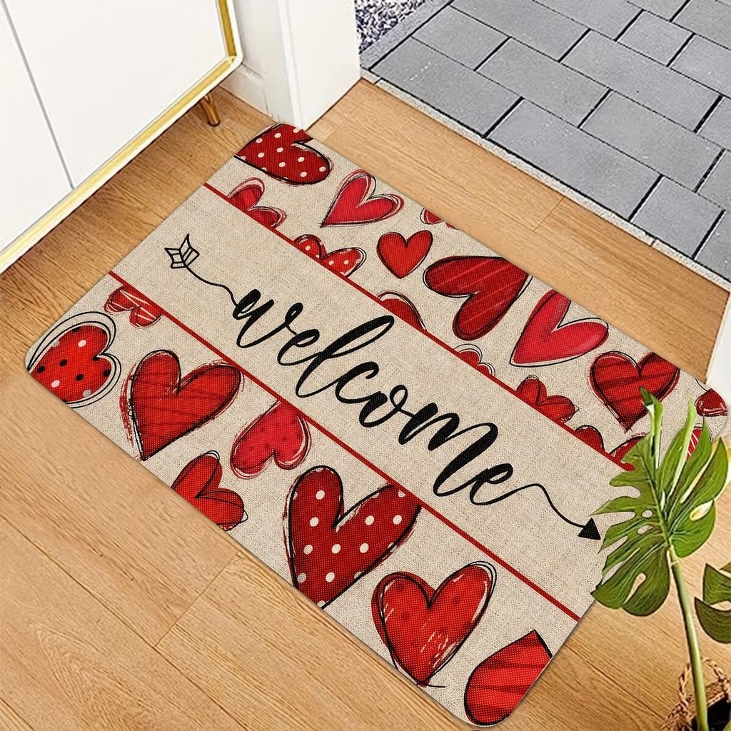 Red Love Welcome Entry Door Mat Water Absorbent Non Slip Wear Resistant Entrance Decorative Carpet Home Decoration