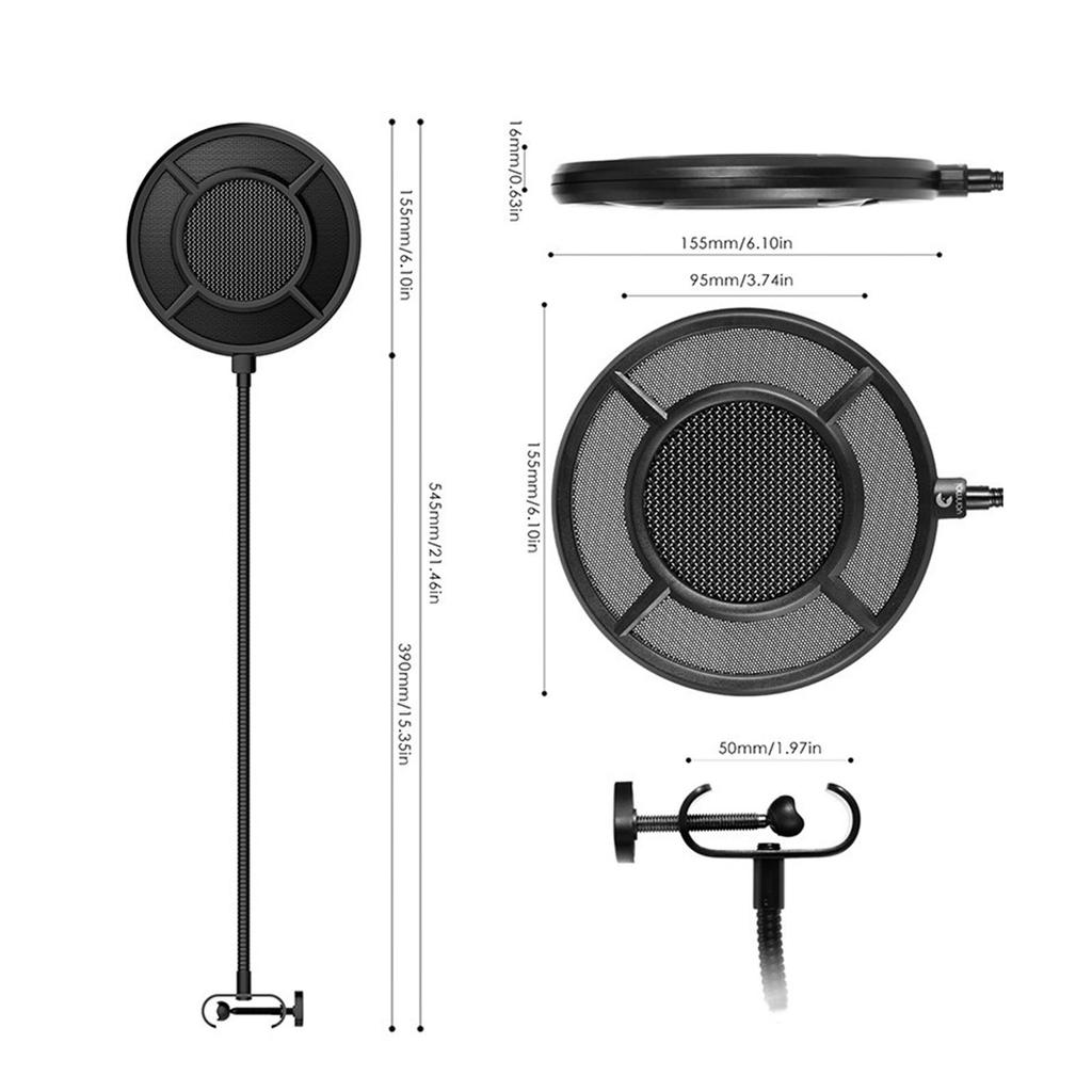 Double Layer Studio Microphone Pop Filter Flexible Wind Screen Sound Filter Shield for Broadcast Podcast Recording