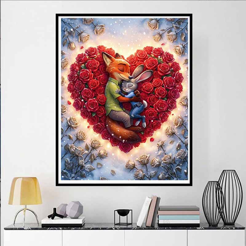 Disney Diamond Painting 5D Judy  Nick Embracing Rose Heart  Cartoon Movie Cross Stitch Embroidery Handmade Gift Home Decor