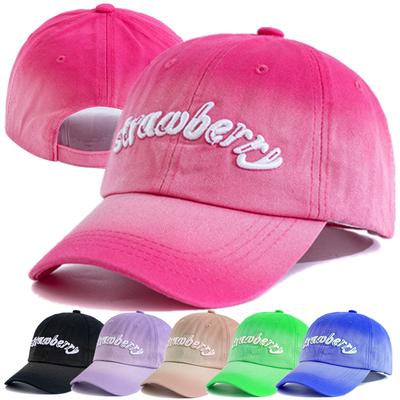 Nueva Gorra de Algodón Lavado para Mujer Bordado de Fresa Color Degradado Gorra de Béisbol Femenina Moda Exterior Gorras de Papá