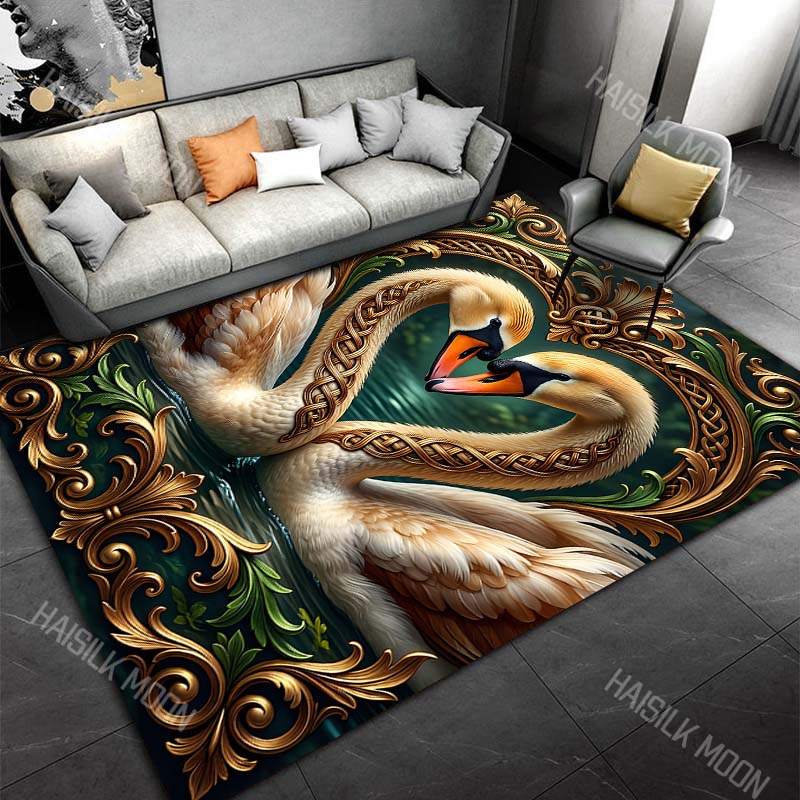 Golden black swans red rose Carpet for Living Room Bedroom Sofa Home Decor Rus Non-slip Floor Mat Luxury Gift Multiple sizes