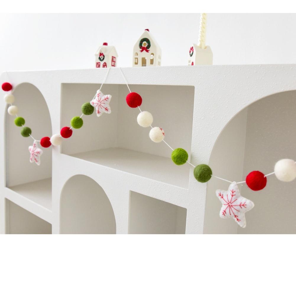 Christmas Hanging Garland with Felt Star Balls and Reindeer Ornaments Crafted from Wool Felt for Seasonal Home Decoration