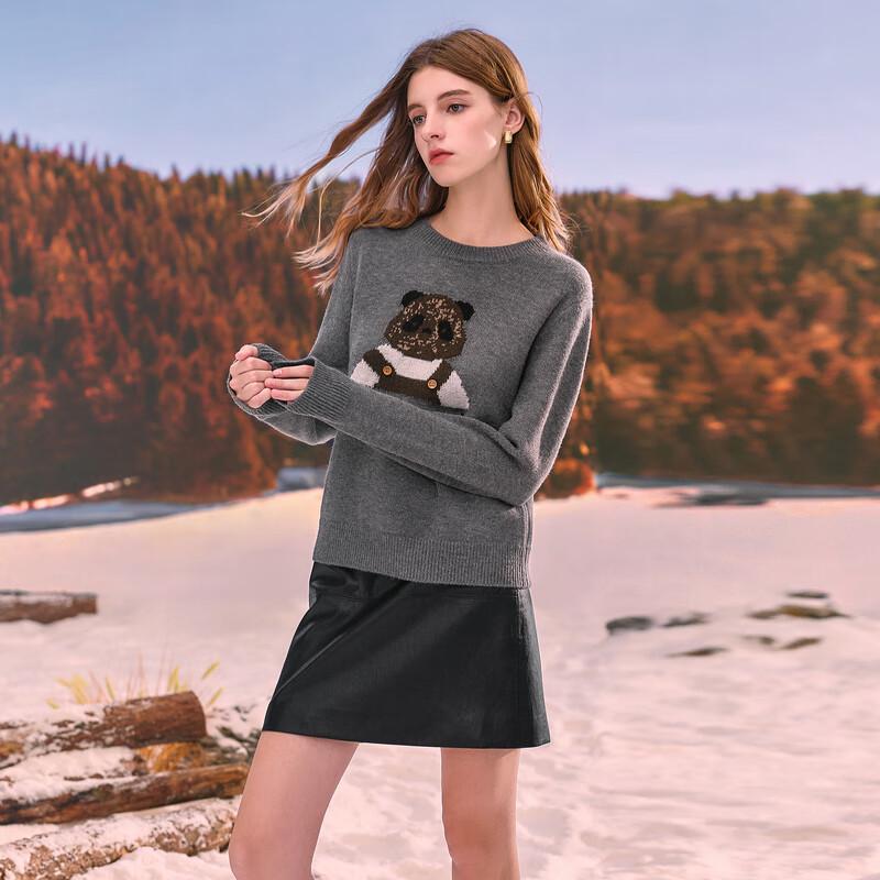 

Sancai Women s Loose Bear Jacquard Knit Sweater M