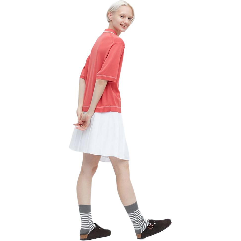Uniqlo X JW Anderson Collaboration SS23 Spring Summer Series Striped Print Polo Neck Short Sleeve Knit Top Women tops Pink 460652-12