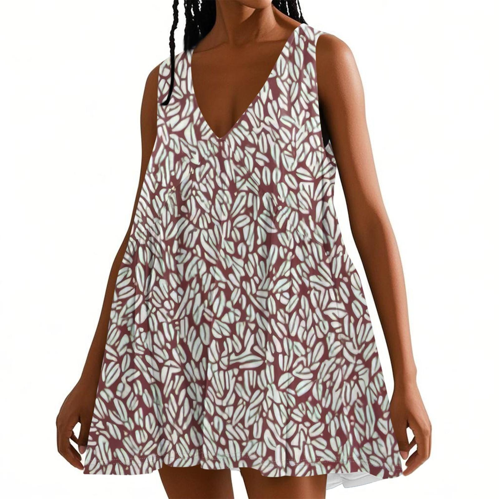 

Женское весенне-летнее повседневное платье без рукавов с V-образным вырезом и цветочным принтом XL винный