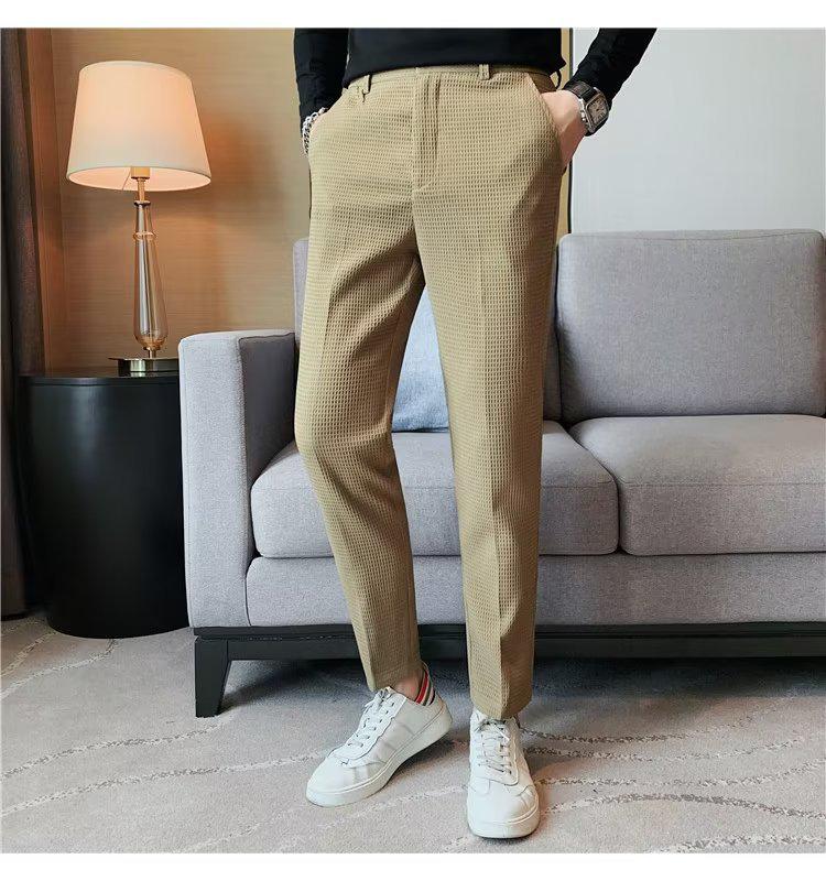 Herren Sommer Slim Fit Casual Waffelhose - Leichtgewichtige, bügelfreie Businessanzughose