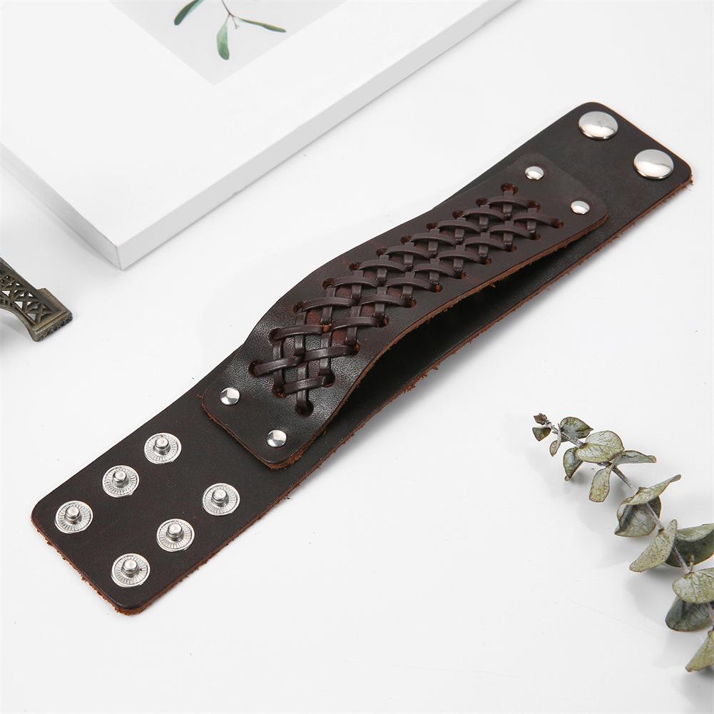 Men's European & American Retro Genuine Leather Punk Braided Bracelet - Multi-Layer, Adjustable.