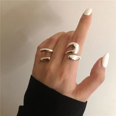 925 Sterling Silver Geometric Irregular Curved Open Ring For Women Exquisite Party Jewelry Birthday Gifts S -R974