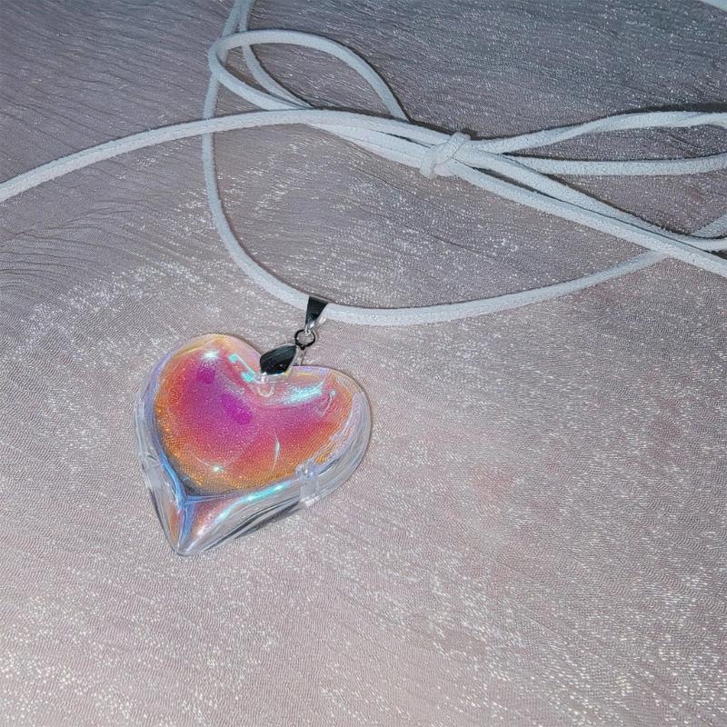 Large Heart Necklace Crystal Heart Pendant Clavicle Chain Romantics Heart Choker Anniversaries Gift for Women Girl Teen