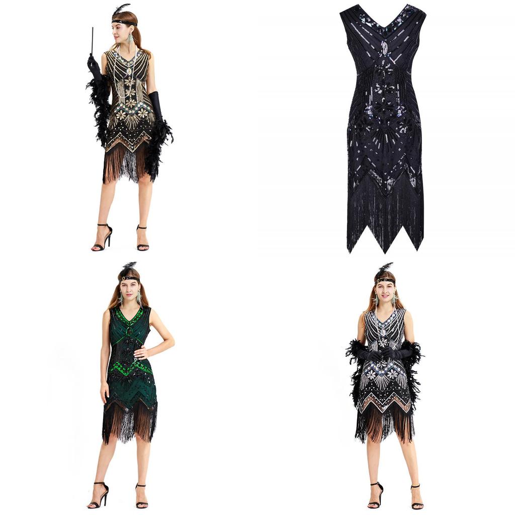 Elegant Gatsby Flapper Beaded Vintage Fringe Sequin Sleeveless Women Party Dresses For Timeless Style
